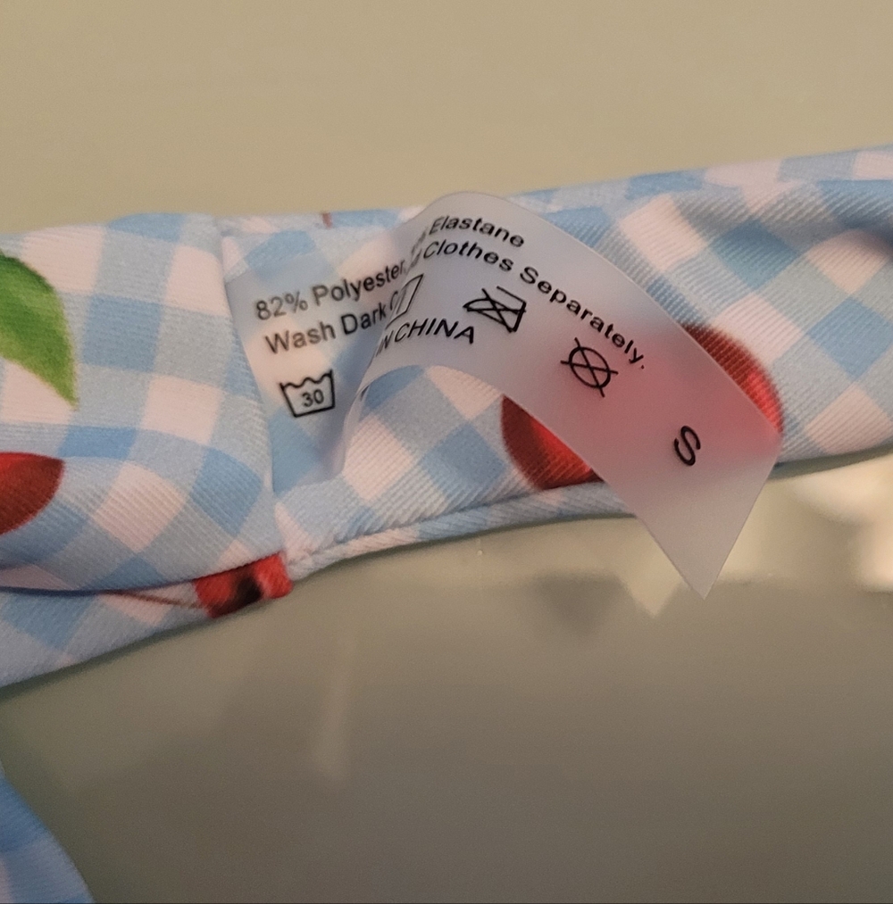 Cherry Print Blue Gingham Bikini Set SIZE SMALL - Picture 6 of 14